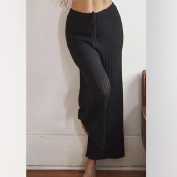 SNDYS Everyday Lounge x Revolve Baha Ribbed Knit Wide Leg Pants Black Medium NWT - Picture 4 of 16